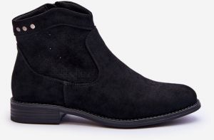 Women's Suede Boots with flat heels black Liana