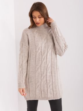 Beige turtleneck dress with cable knit