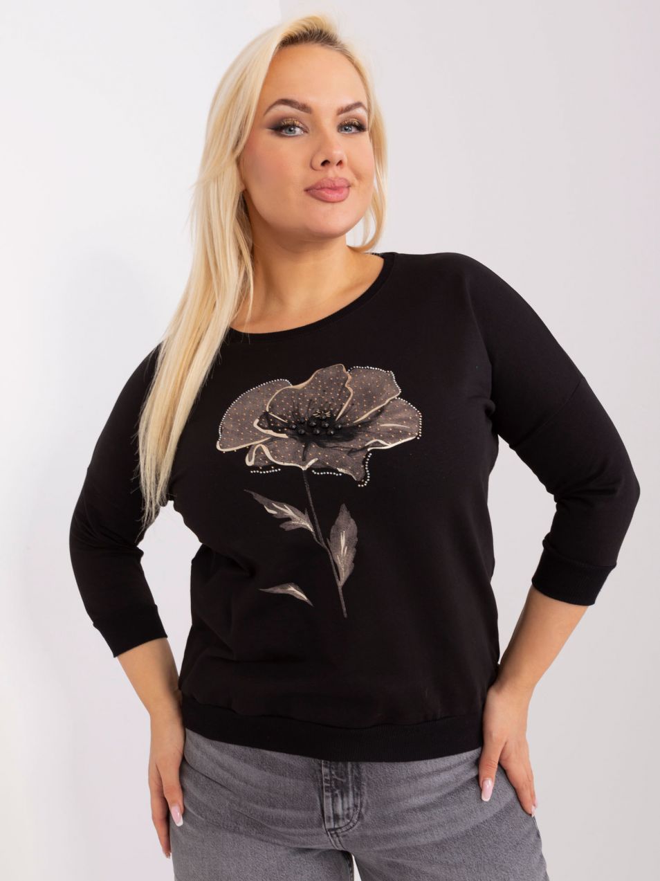 Black oversized blouse with a round neckline