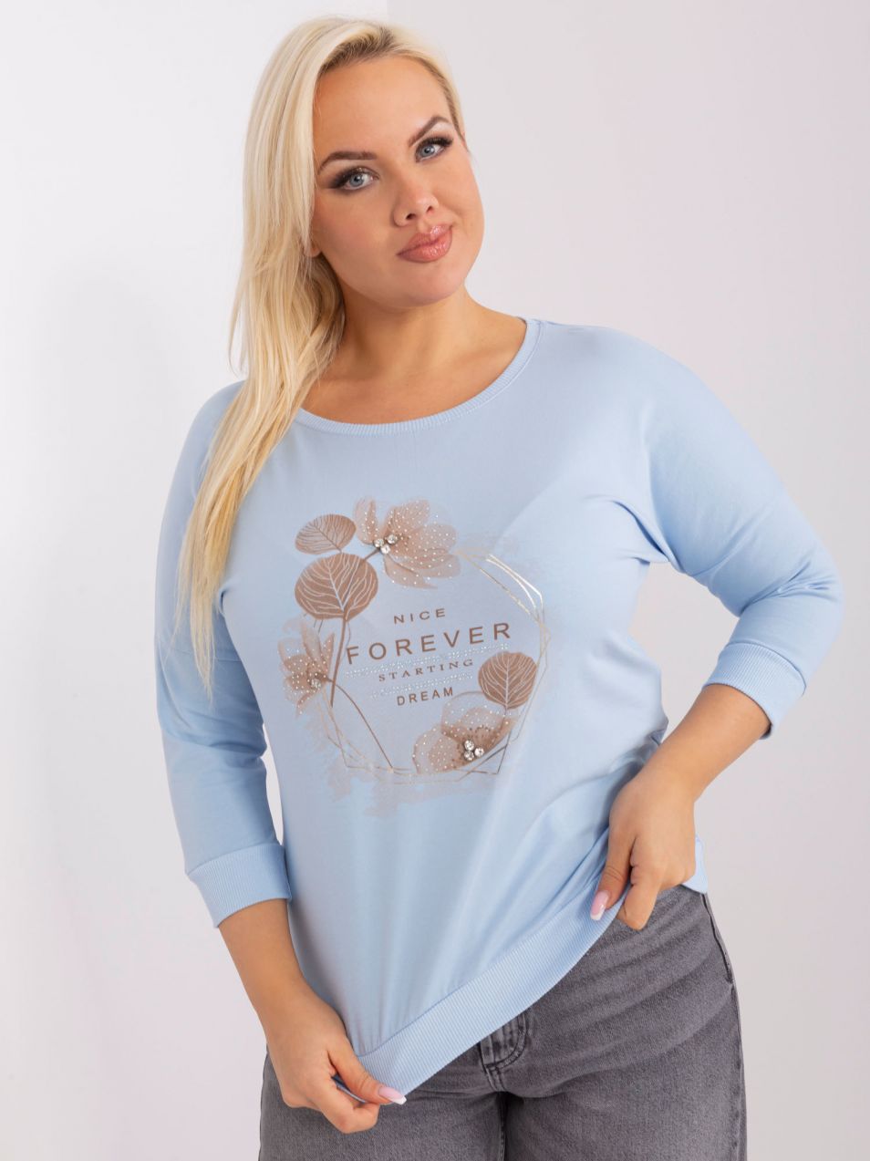 Women's light blue cotton blouse plus size