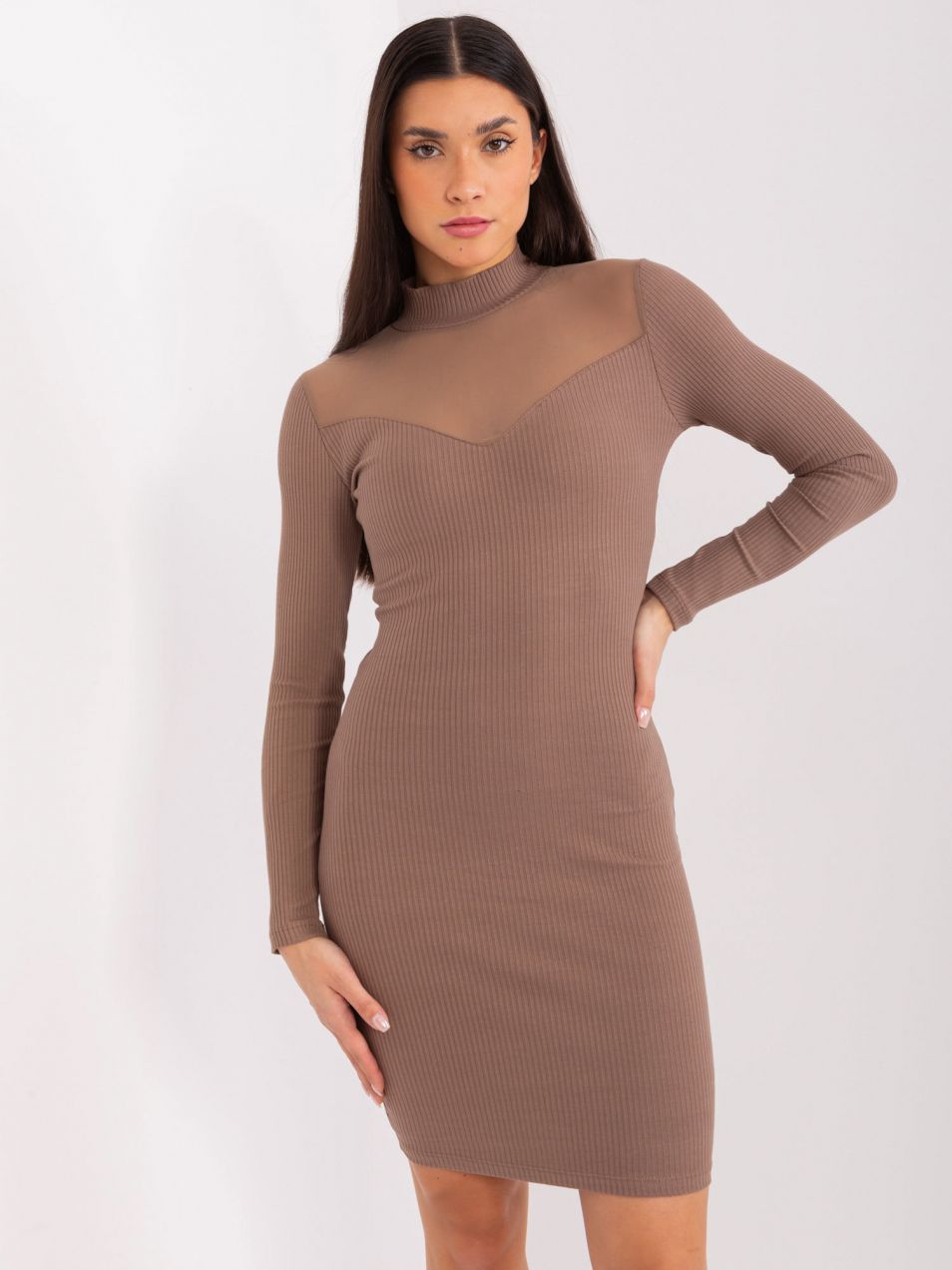 Brown fitted turtleneck dress BASIC FEEL GOOD