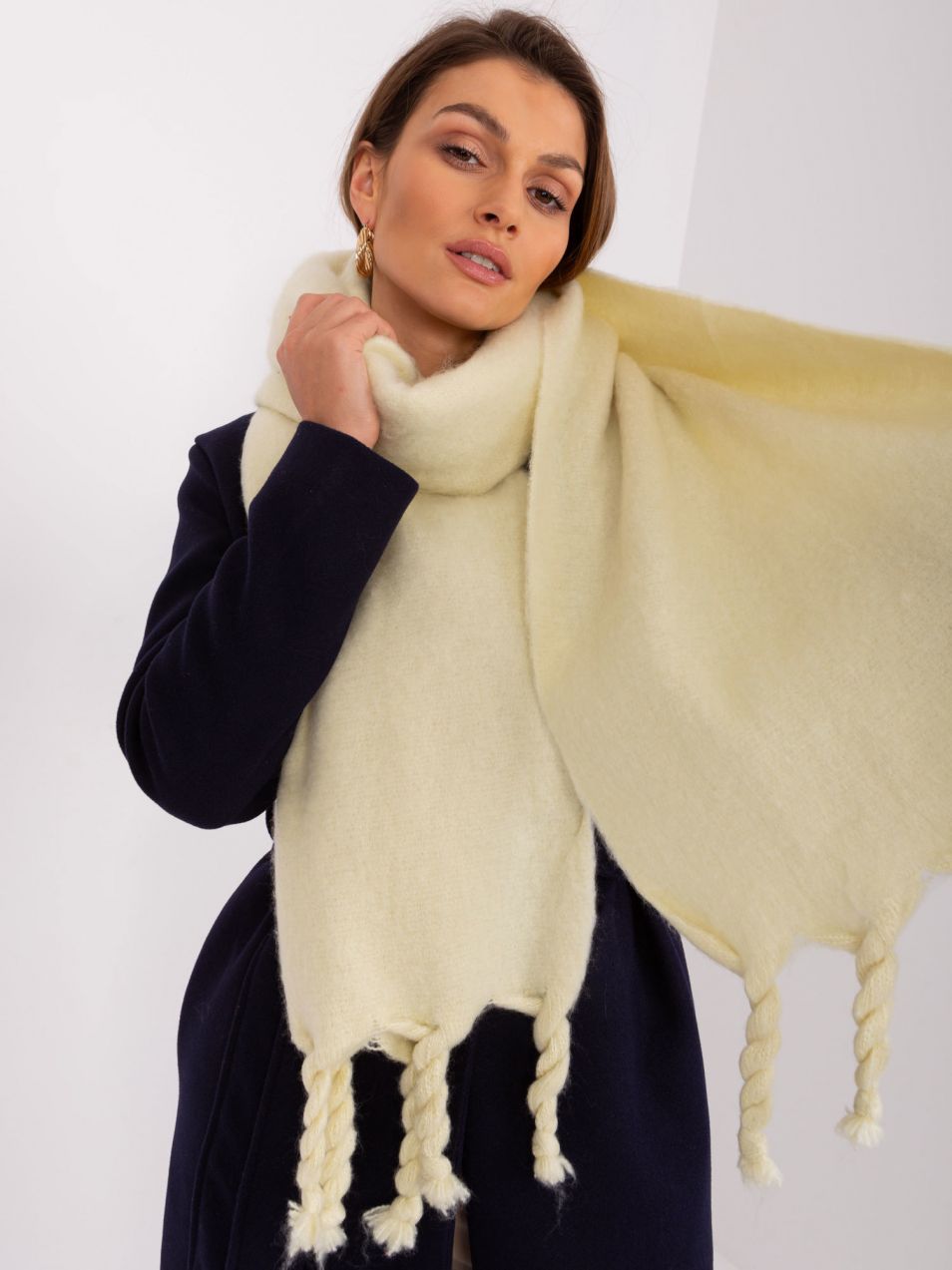Light yellow smooth scarf with fringe