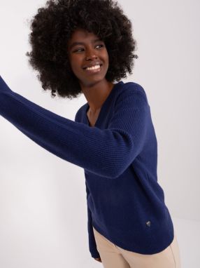 Navy Blue Plain Classic Neckline Sweater