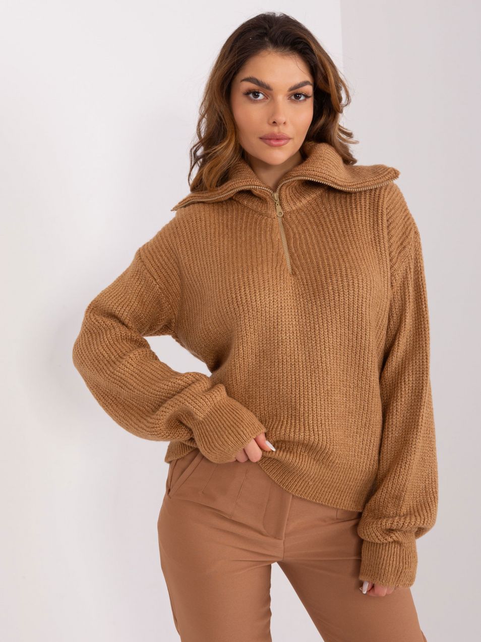 Camel knitted turtleneck sweater