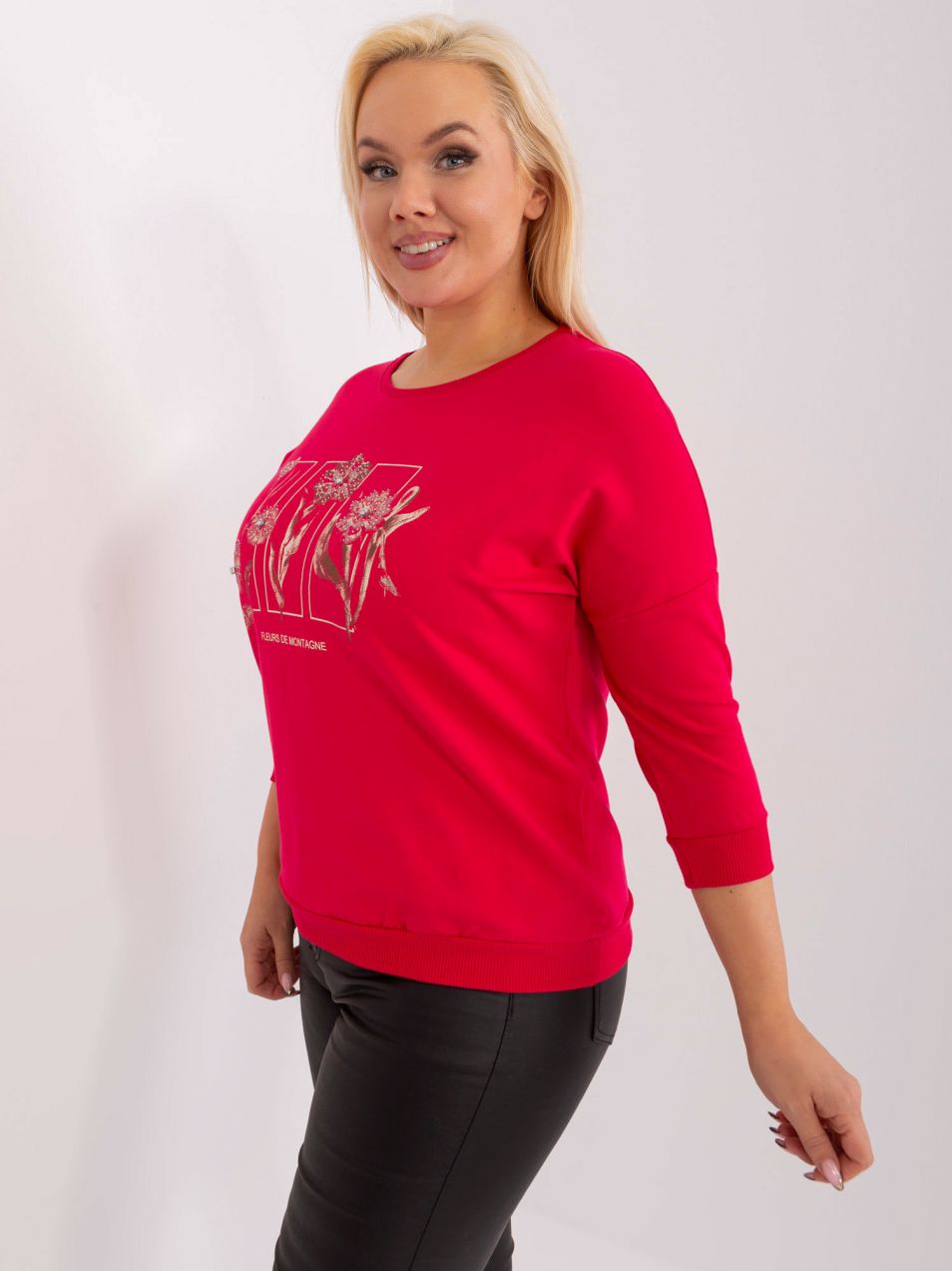 Red blouse plus sizes with a round neckline