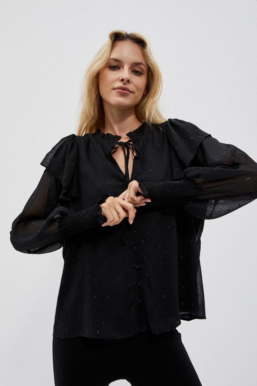 Shirt with tied neckline and ruffles