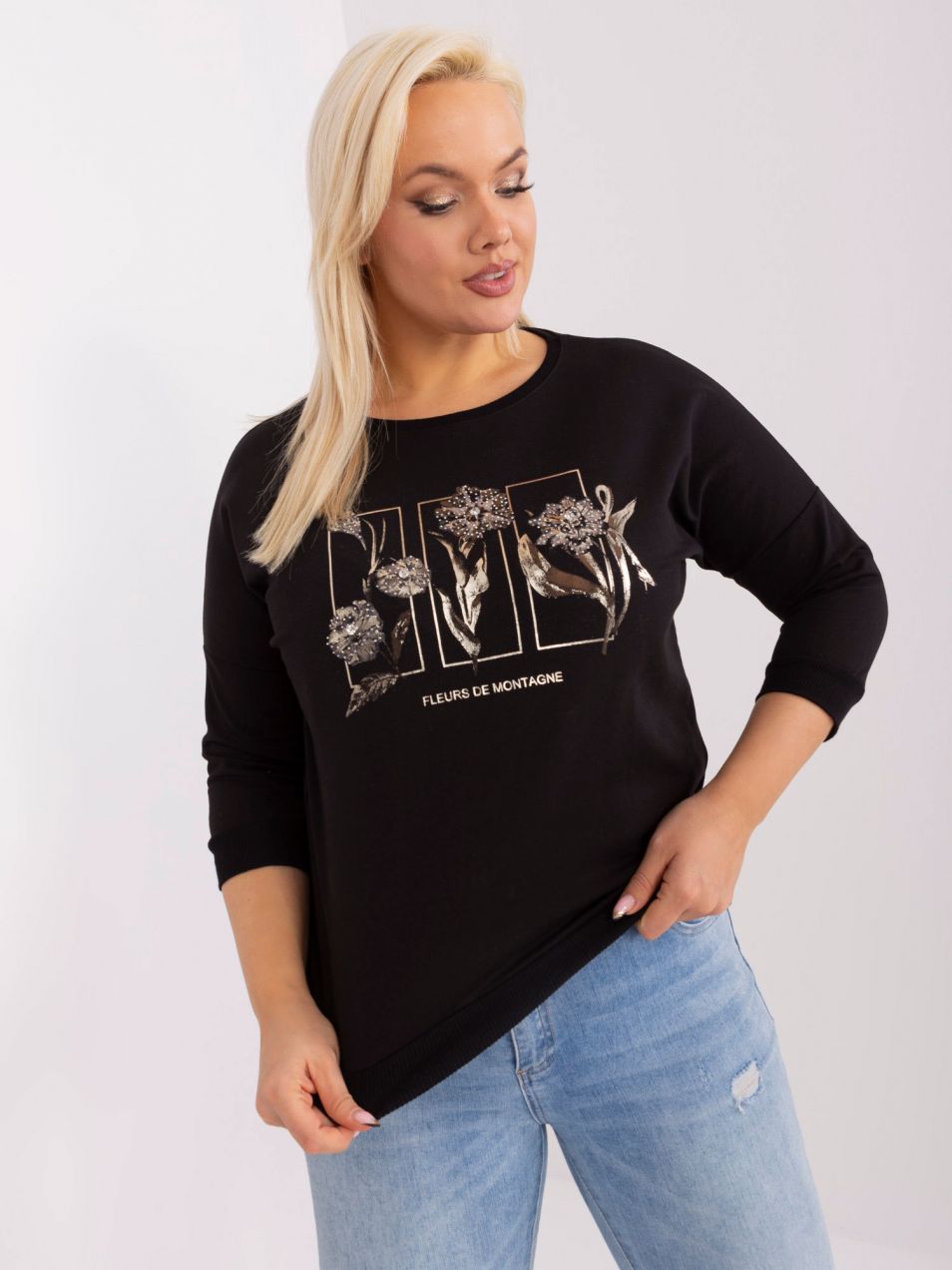 Large black cotton T-shirt with inscription