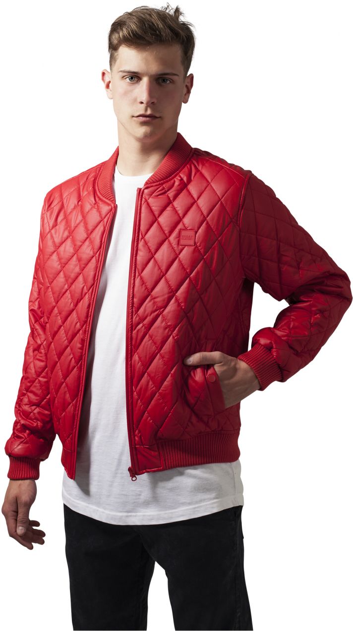Diamond Quilt Synthetic Leather Jacket fire red