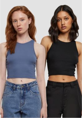 Women's Cropped Rib Top - 2 Pack Blue+Black
