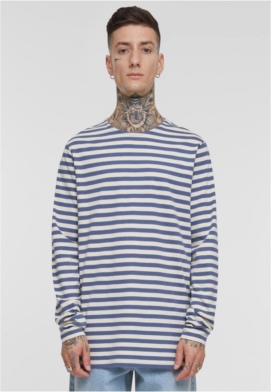 Men's T-shirt Regular Stripe LS - white/blue