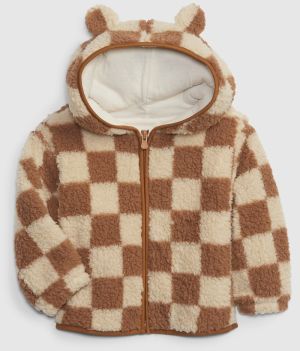 Hnedo-krémová detská kockovaná mikina GAP Sherpa bear