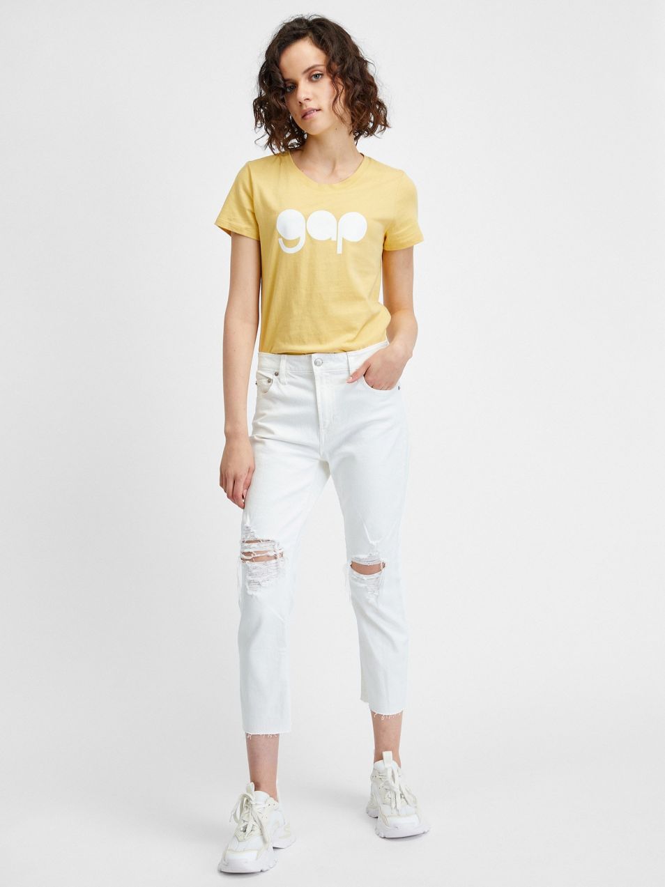 Biele dámske 3/4 slim fit rifle s potrhaným efektem GAP