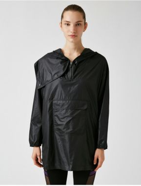 Koton dámska čierna mikina s kapucňou s vreckom detailom a kabátom na zips.