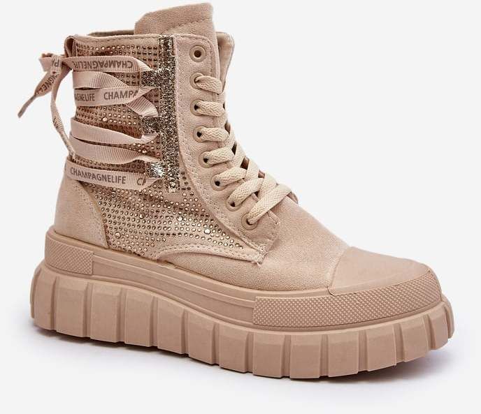 Beige high women's sneakers Wonise on a massive platform
