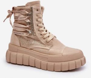Beige high women's sneakers Wonise on a massive platform