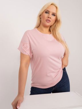 Light pink plus size blouse with floral appliqué