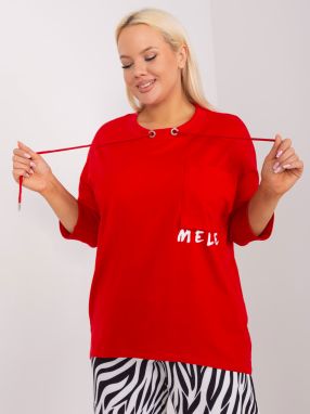 Red blouse plus sizes with a round neckline