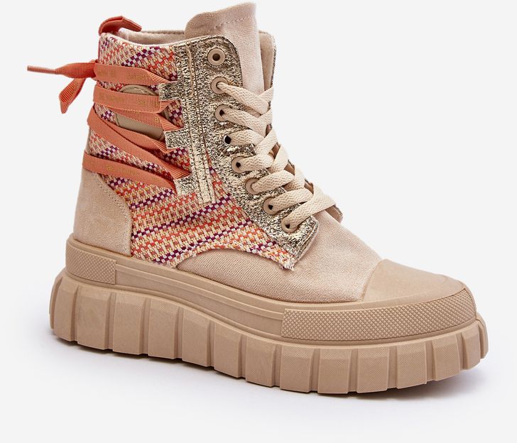 Beige women's high sneakers on a massive Kernia platform