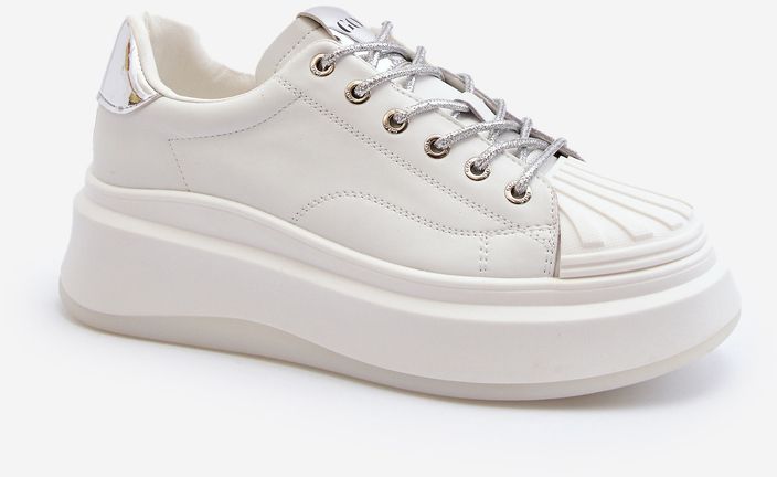 Women's leather sneakers on the GOE platform white