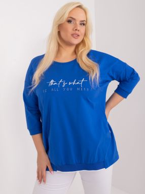 Plus size cobalt blue blouse with 3/4 sleeves