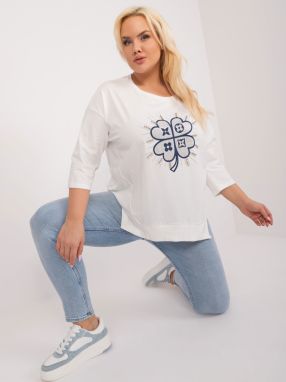 Ecru casual blouse plus size with appliqués