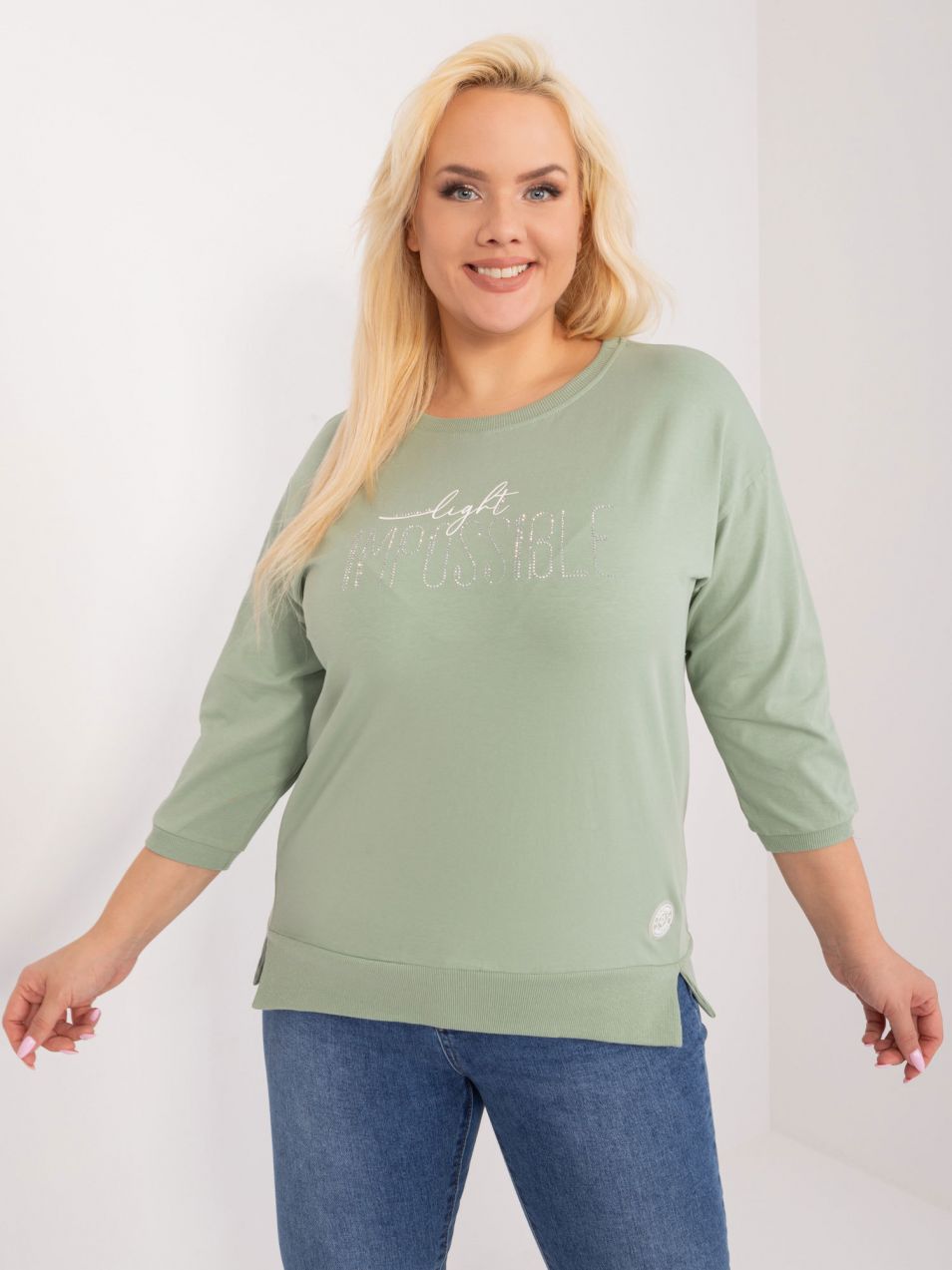 Pistachio cotton blouse plus size