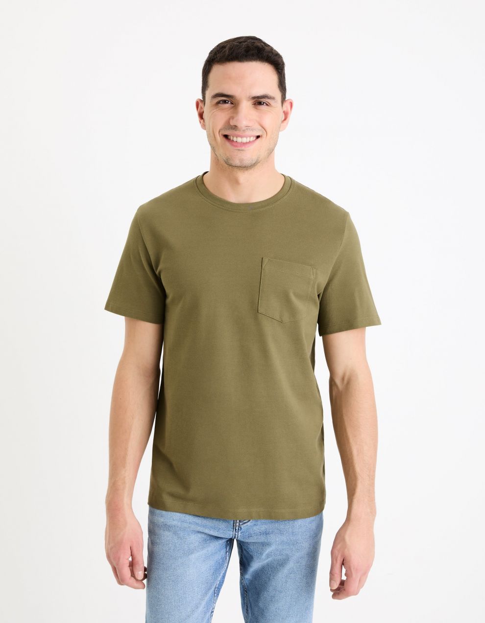 Kaki pánske basic tričko Celio Gepik