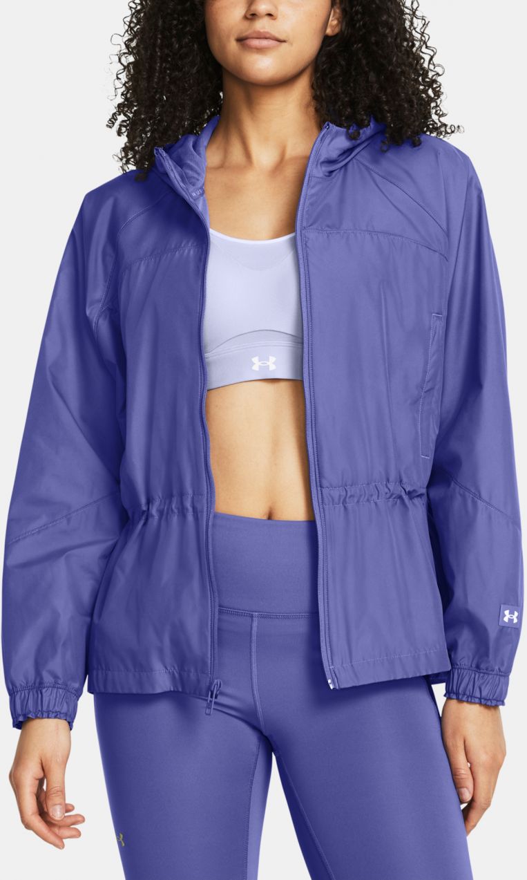 Fialová dámska ľahká športová bunda Under Armour Rush Woven FZ OS Jkt