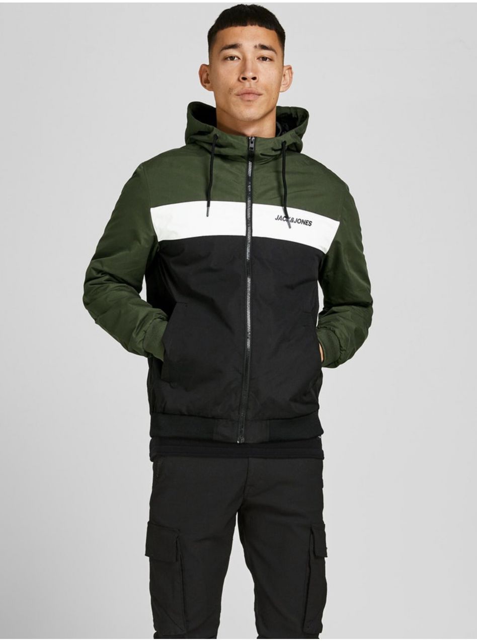Čierno-zelená pánska bunda Jack & Jones Rush