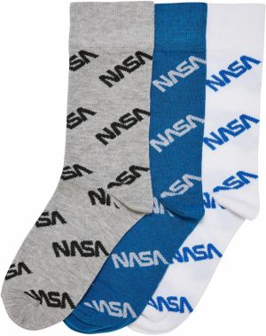 NASA Full-Length Kids Socks, 3 Pack, Bright Blue/Grey/White