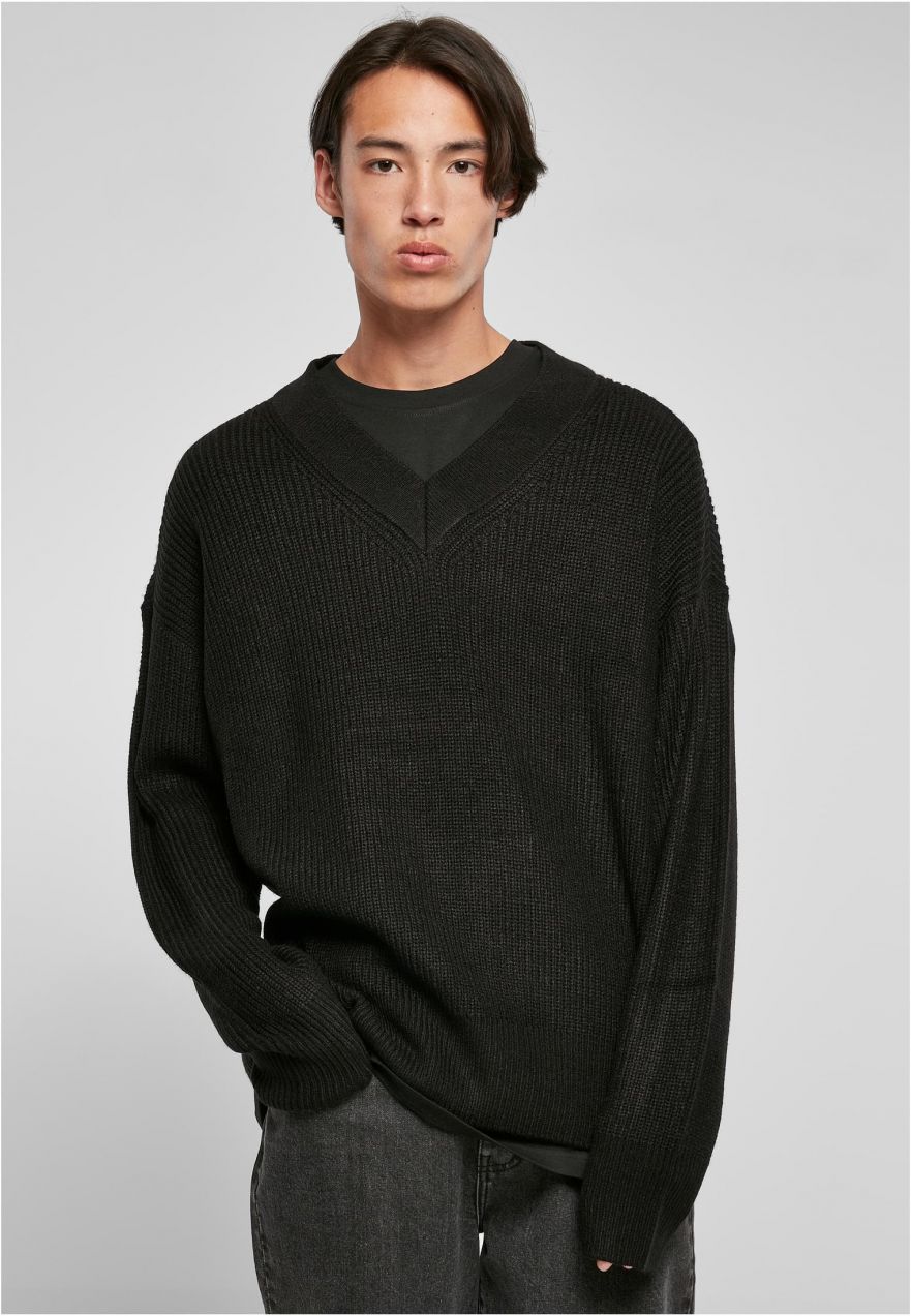 Black V-neck sweater