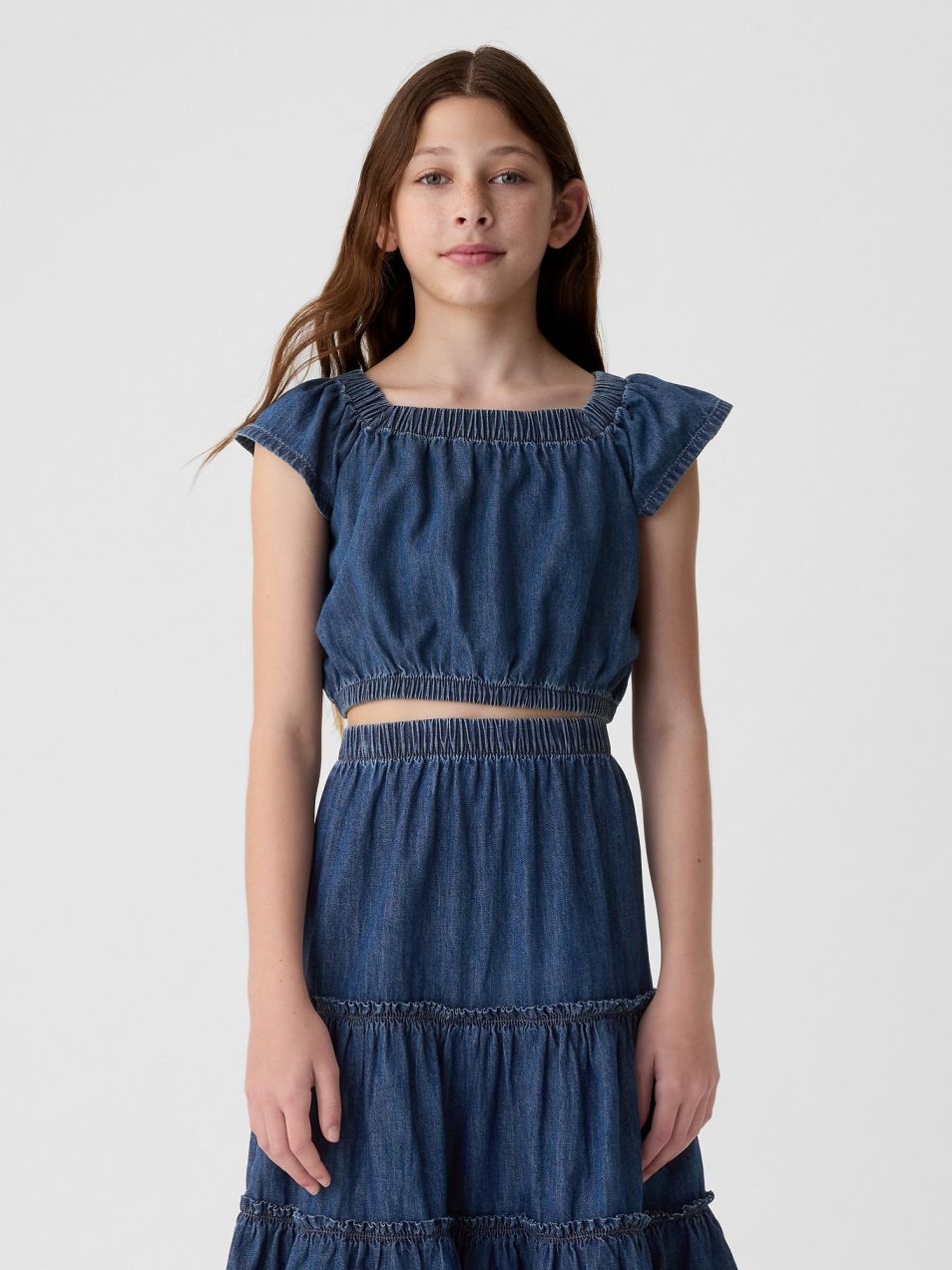 Modrý dievčenskú džínsový crop top GAP