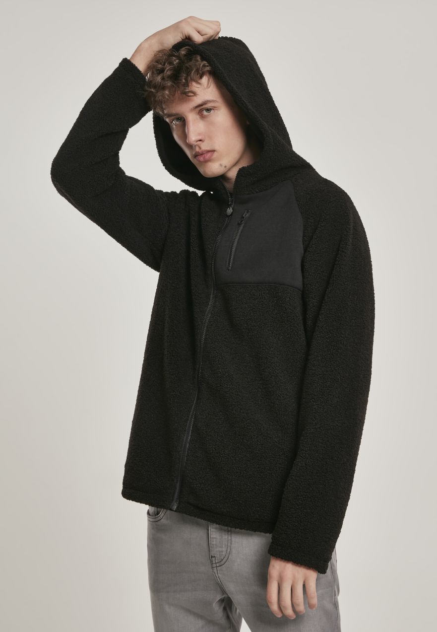 Sherpa Zip-Up Hooded Jacket Black