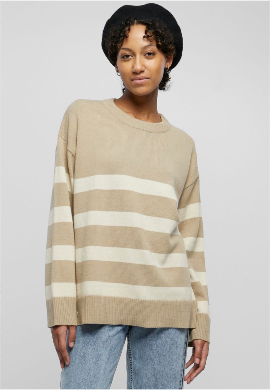 Women's striped knitted sweater - beige