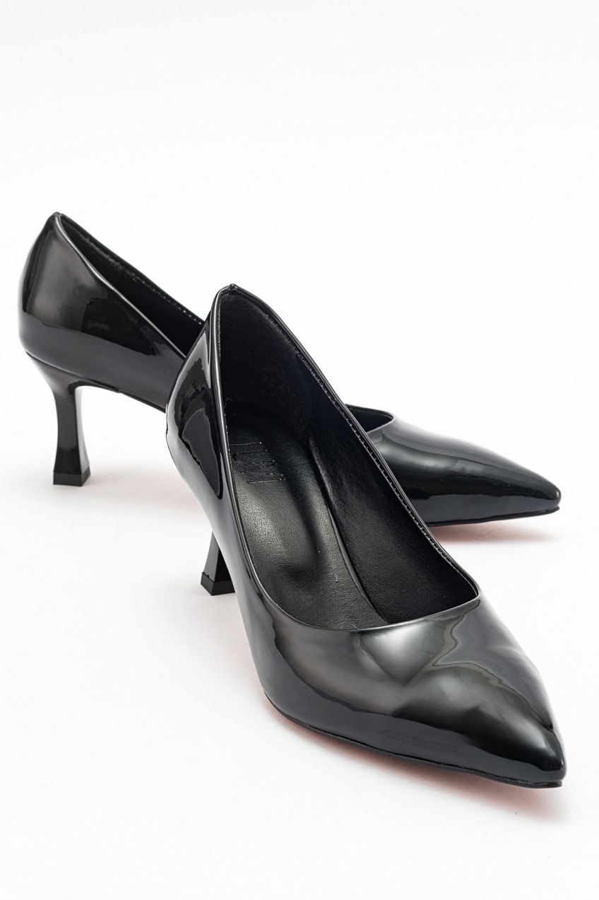 Dámske lodičky LuviShoes PEDRA z čiernej lakovanej kože s podpätkom