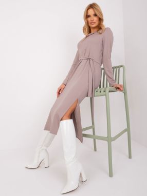 Dark beige cocktail dress with slits
