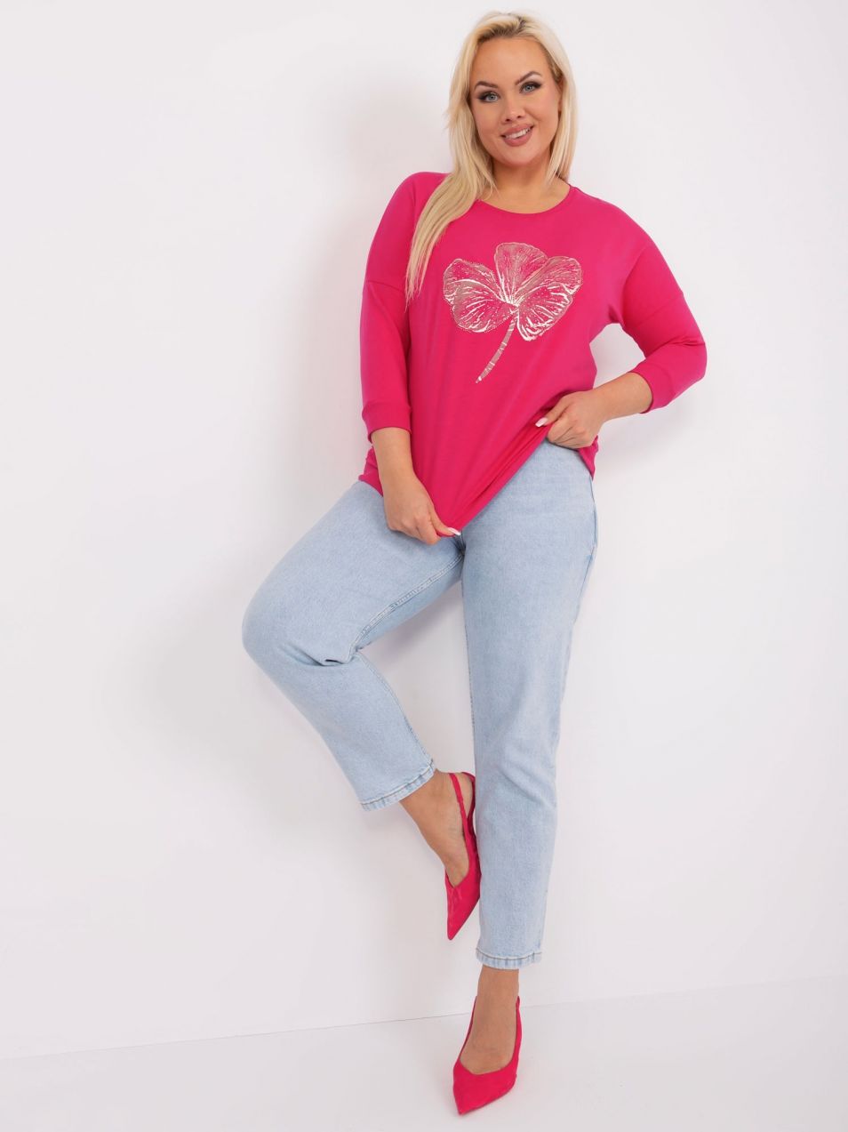 Fuchsia women's plus blouse with 3/4 sleeves