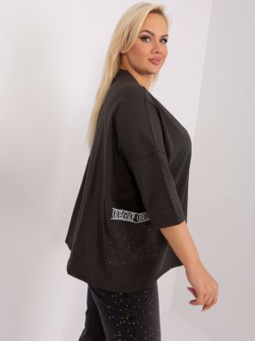 khaki blouse plus size with rhinestone application