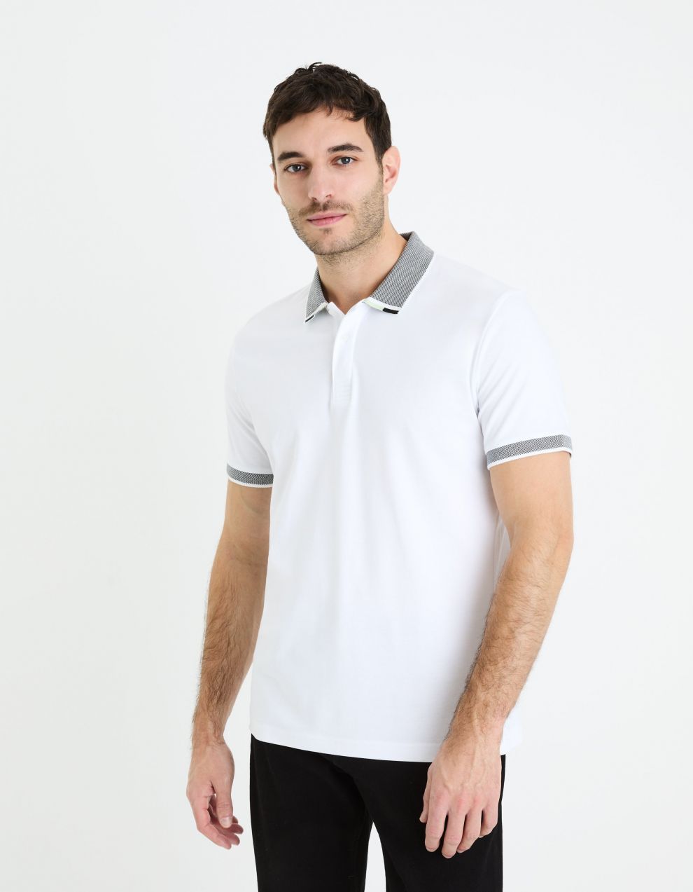 Biele pánske basic polo tričko Celio Gesort