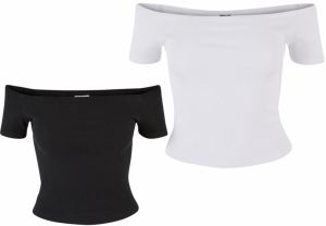 Women's Organic Off Shoulder Rib T-Shirt - 2 Pack Black+White