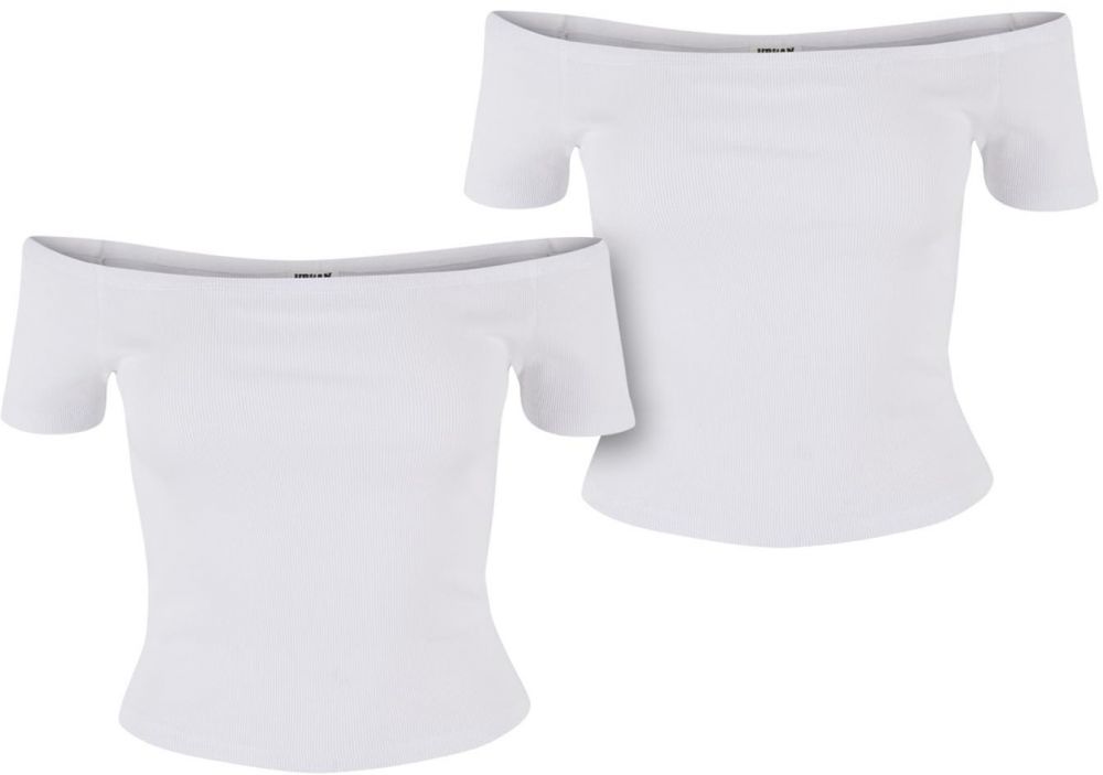 Women's T-Shirt Organic Off Shoulder Rib - 2 Pack White+White