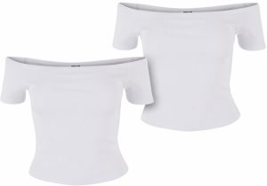 Women's T-Shirt Organic Off Shoulder Rib - 2 Pack White+White