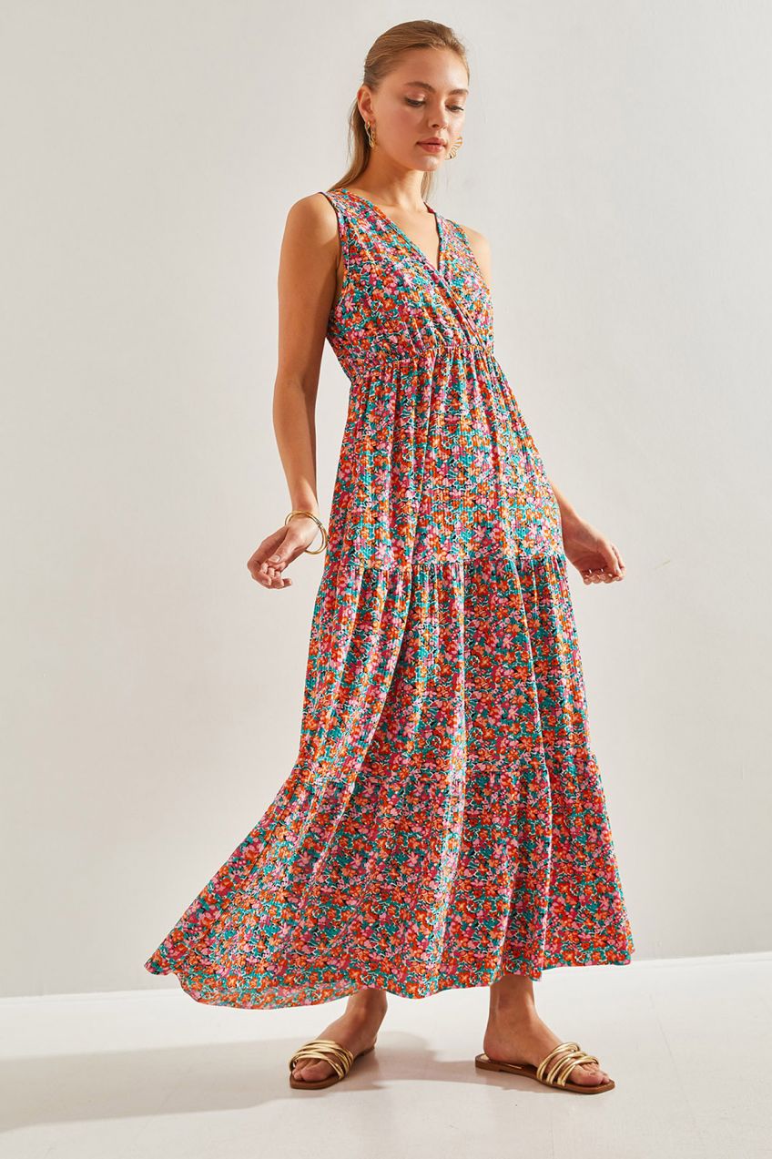 Bianco Lucci Women's Double Breasted Collar Floral Patterned Dress