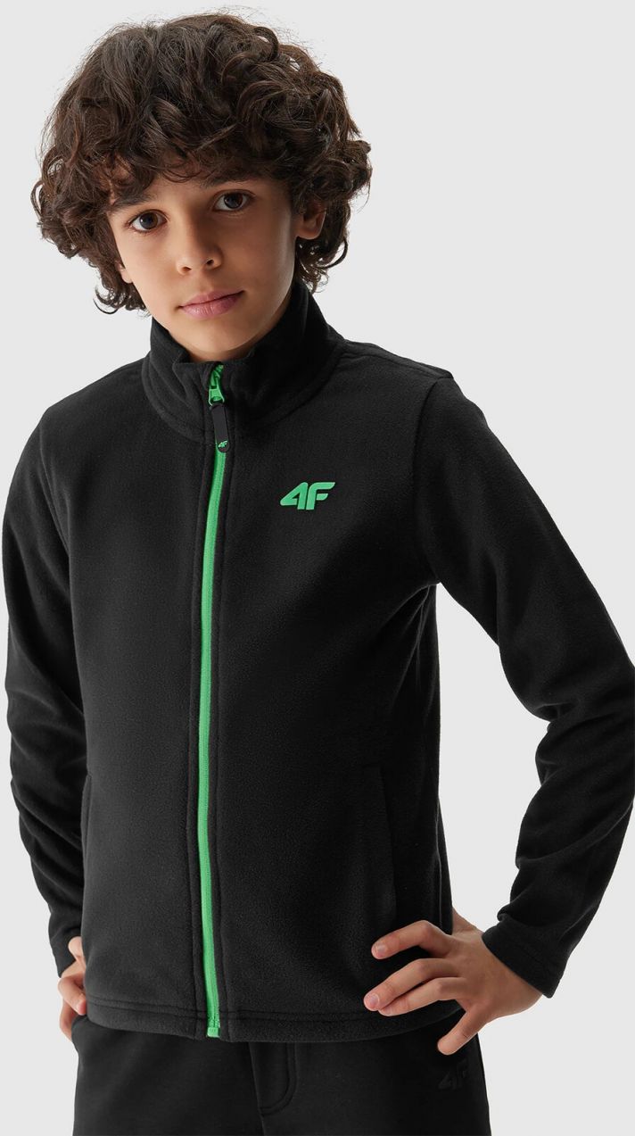 Boys' Fleece Sweatshirt with Regular 4F Stand-Up Collar - Black