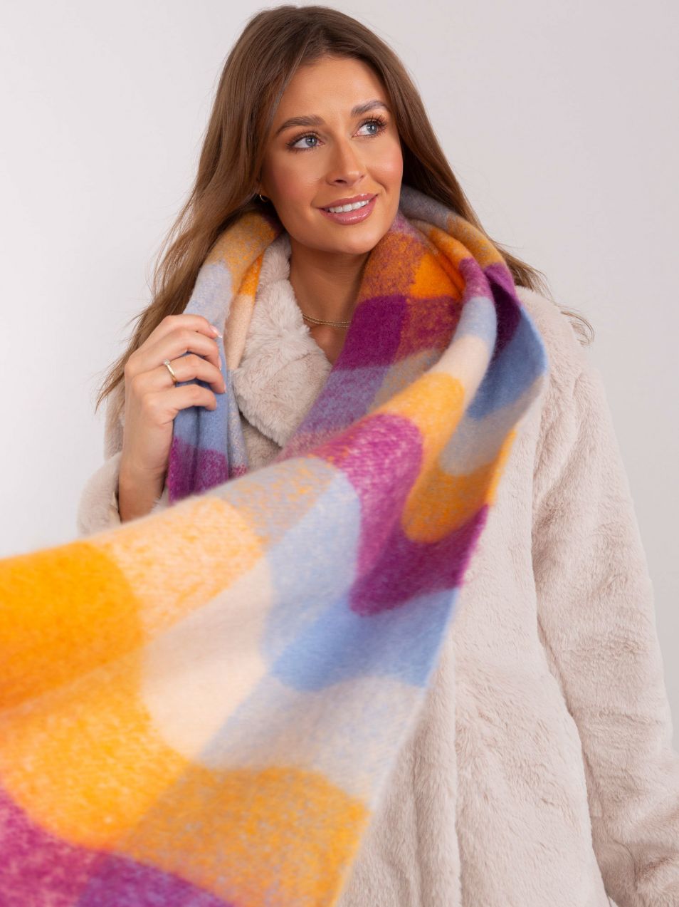 Purple and Orange Women's Wide Plaid Scarf