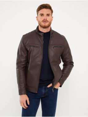 Pánsky kabát s vysokým golierom z umelej kože LC Waikiki Standard Fit