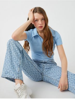 Koton Crop Polo Krátke tričko s golierom, Rebrované
