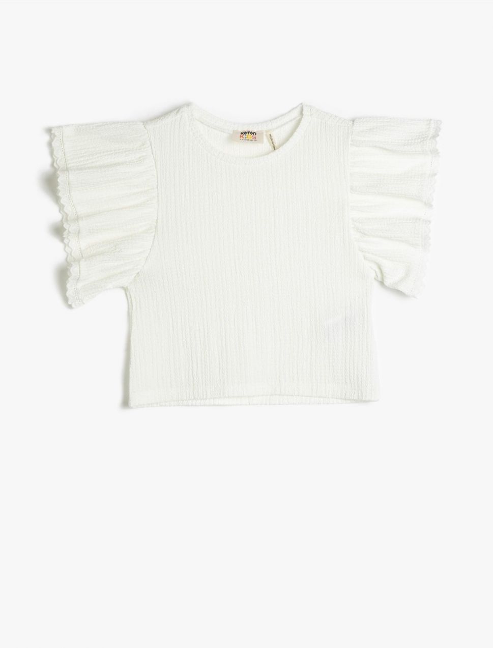 Koton Flounce T-Shirt Crew Neck Embroidered Detail Short Sleeve