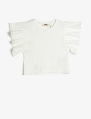Koton Flounce T-Shirt Crew Neck Embroidered Detail Short Sleeve