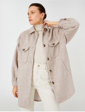 Koton Oversized bunda košeľa golier s vreckami a gombíkmi